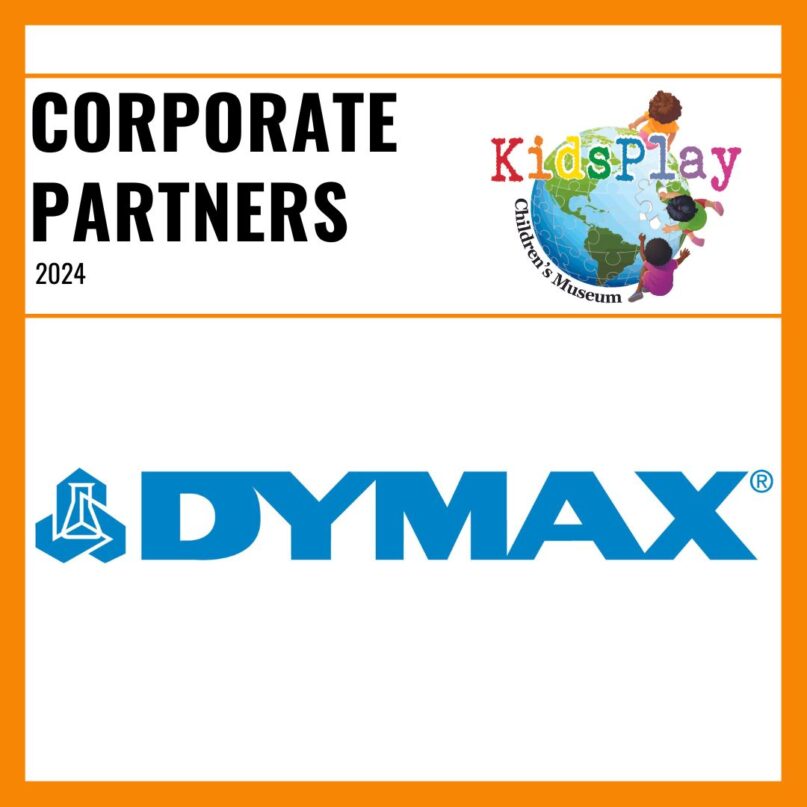 A graphic announcing KidsPlay's Corporate Partner Dymax as Corporate Partner of the Month for August 2024.