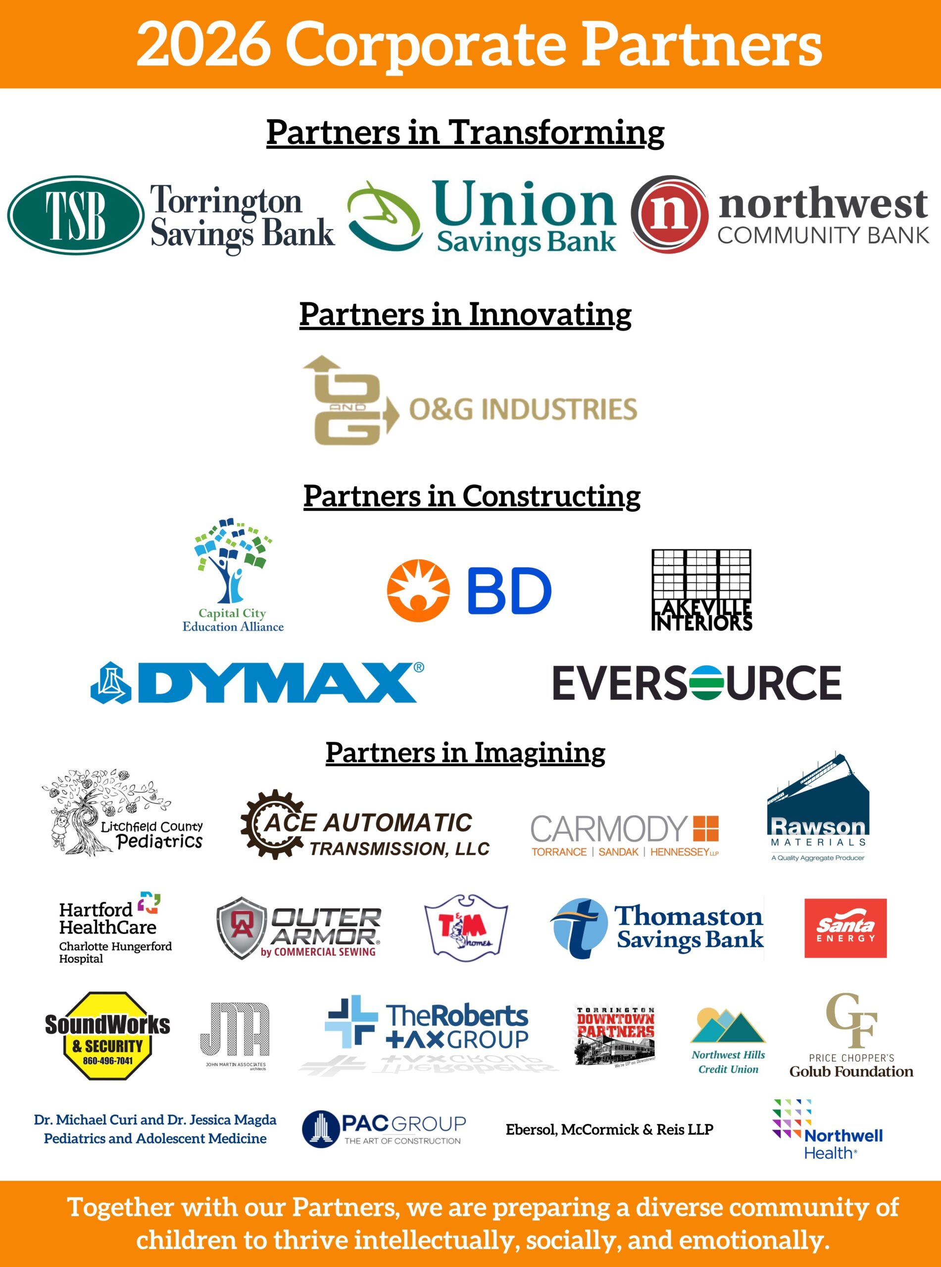 2026 Corporate Partner Poster A rectangular image with the logos of KidsPlay's 2026 Corporate Partners.